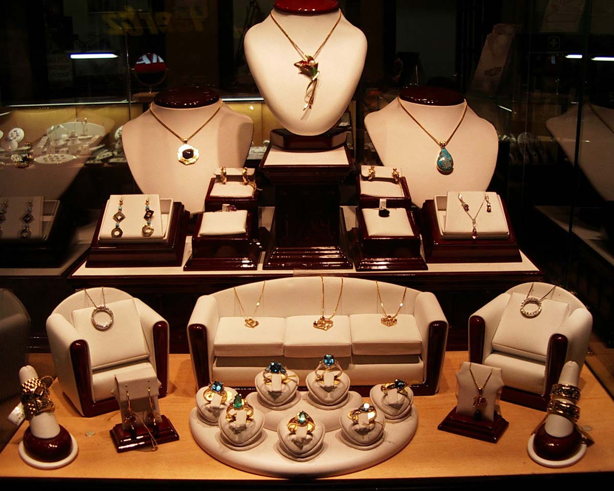 jewellery products on display showcasing necklaces, bracelets and rings