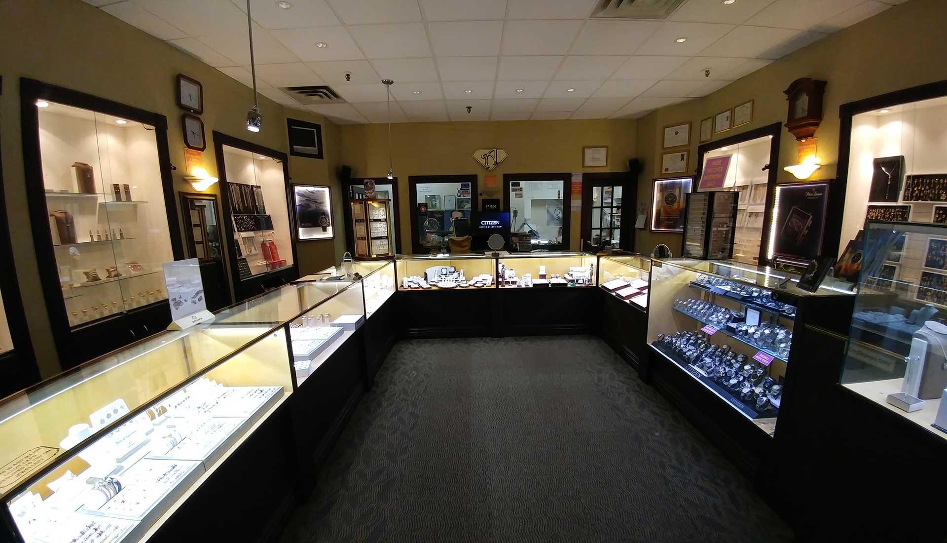 aria jewellers store, displaying jewellery